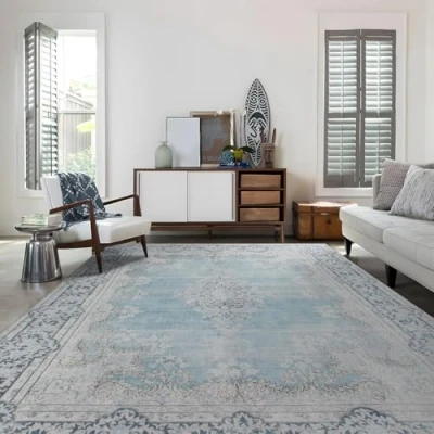 Image of TALETA Living Room Rug, Washable, Non Slip, Short Pile Bedroom, Vintage Oriental, Carpet Room, Large 190 x 280 cm, Blue