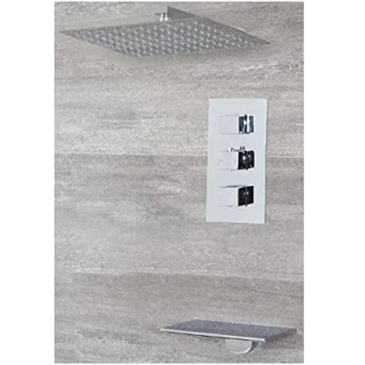 Image of Milano Arvo Thermostatic Mixer Valve Wall Mounted Shower Head Waterfall Bath Filler Tap Chrome