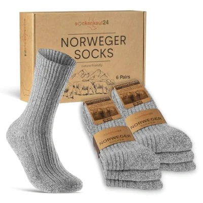 Image of sockenkauf24 6 Pairs Norwegian Socks Men Women Winter Warm Wool Socks, gray, 39 42