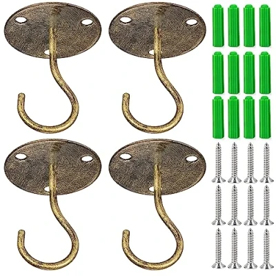 Image of GXF Hanger Hooks, 4 PCS Heavy Duty Metal Plant Ceiling Bracket Hook, Iron Wall Mount Hangers for Hanging Plants, Plants Lights, Bird Feeders, Lanterns, Wind Chimes