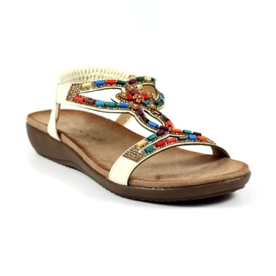 Image of Ladies Mariella White Beaded Sandal 5