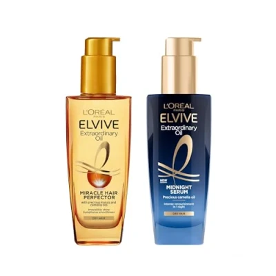 Image of L’Oréal Paris Elvive Extraordinary Oil Nourished Hair Treatment Set, Ultimate Day &amp; Night Routine for Dry Hair, Bundle 2 x 100ml