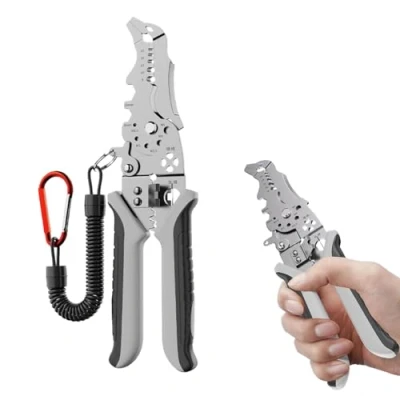 Image of 2024 New Multifunctional Elbow Wire Stripping Pliers with A Spring Keychain, Professional Stripper Crimper Cable Cutter Pliers, Upgrade Electrician Tools