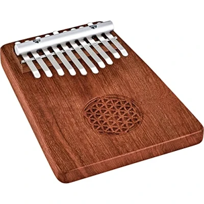 Image of Sonic Energy Solid Body Kalimba 10 notes in C Major For Meditation, Yoga, Percussion Zambesi Redwood, Flower of Life Relief Including Accessories (KL1002FOL)