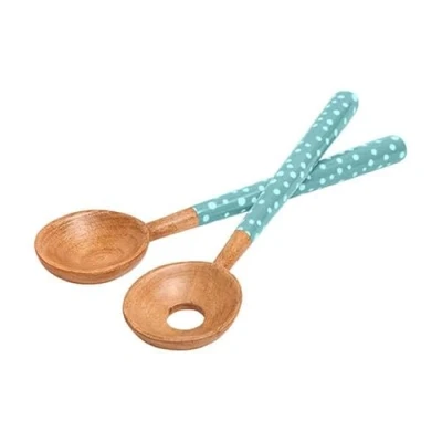 Image of Dexam Sintra Mango Wood Spotted Salad Servers Duck Egg