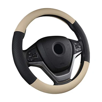 Image of SFONIA Car Steering Wheel Cover Protector PU Leather Universal 38cm / 15&quot; Anti slip Breathable Durable (Beige)