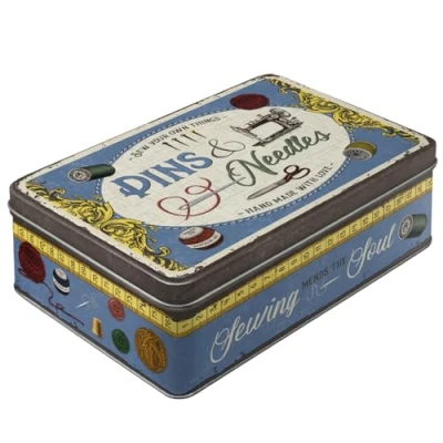 Image of Nostalgic Art Pins &amp; Needles Sewing Box Gift Idea for Nostalgia Fans, Tin with lid, Vintage Design, 2.5 l