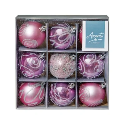 Image of Christmas Shatterproof Baubles 9 Pack 60mm Tree Decoration glitter, matte, and shiny (Pink 9561)