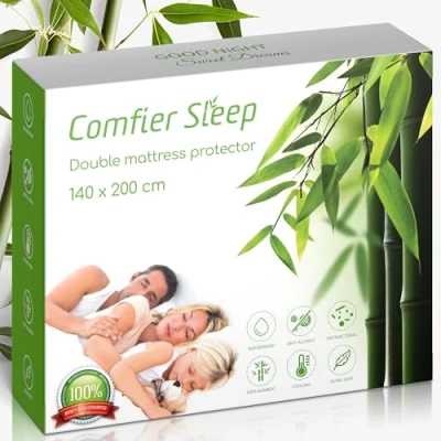 Image of Waterproof Mattress Protector EU Double 140 x 200 cm 100% Bamboo Anti Allergy Cooling Breathable and Cover Bed Topper [ Size ]