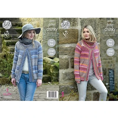 Image of King Cole Ladies Chunky Knitting Pattern Easy Knit Round or Polo Neck Sweater Jacket (4598)