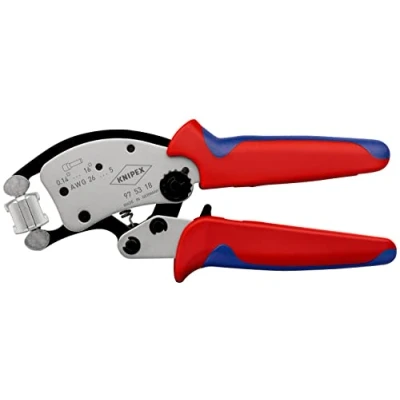 Image of Knipex Twistor®16 Self Adjusting Crimping Pliers for wire ferrules with rotatable die head chrome plated, multi component grips 200 mm (self service card/blister) 97 53 18 SB