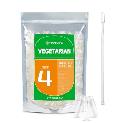 Image of WANANFU Size 4 Empty Capsules Vegetarian (500 Count) Bundle with 2 Micro Lab Spoons, Compatible Capsule Filling Machine