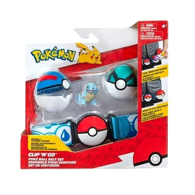 Image of Pokémon Set 2 Inch Squirtle Battle Figure with Clip ‘N’ Go Plus Net Ball, Great Ball and Belt Accessories