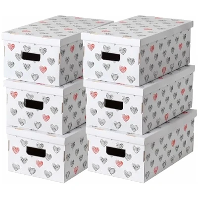 Image of Lavatelli UNDUETRE Cardboard Storage Box Love, FSC Certified 100% Recyclable, 6 PIECES, 29x51xh20 cm, Beige/Ecru/White