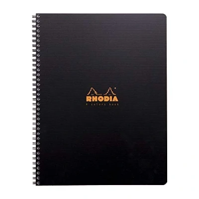 Image of RHODIA 119920C Spiral Notebook (Full Bound) 4coloRsbook Black A4+Small Squares160 Detachable Perf. 4 HolesClairefontaine Paper 90g Polypro Cover (Plastic) Rhodiactive