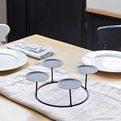 Image of Lights4fun Wreath Pillar Candle Holder Stand Table Centrepiece Black Metal 20cm