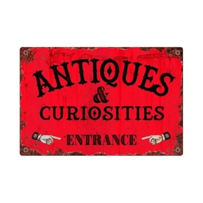 Image of Funny Metal Tin Sign Antique Shop Living Room, Kitchen, Farm Hanging Poster Decor Rustic Home 8X12 Inches