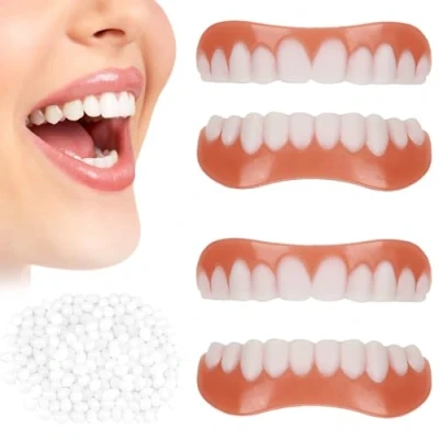 Image of Flipped Warmth 2 Pairs Snap on Veneers Teeth Silicone, Instant Dentures, Clip in Temporary Dentures False Upper And Lower Fake for Men Women