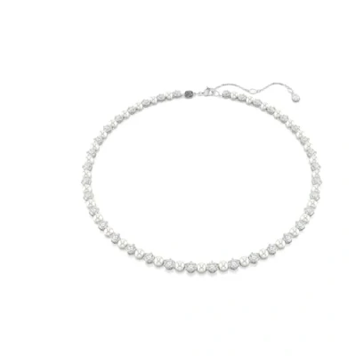 Image of Swarovski Matrix Tennis necklace, Crystal pearl, Round cut, White, Rhodium plated