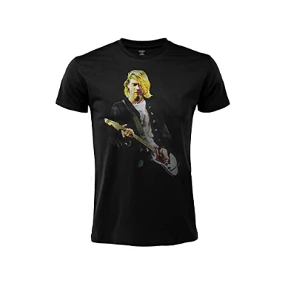 Image of Kurt Cobain T Shirt Music Rock Nirvana Official Black Cotton Unisex Adult Boy, Black, L