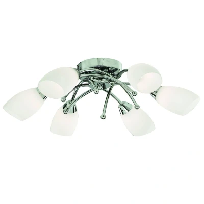 Image of Opera 6 Light Flush Multi Arm Ceiling Chrome and Opal Glass, G9