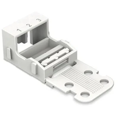 Image of WAGO mounting carrier; for 3 conductor terminal blocks; 221 Series 4 mm²; with snap in foot vertical mounting; white, 523 (10 pcs)