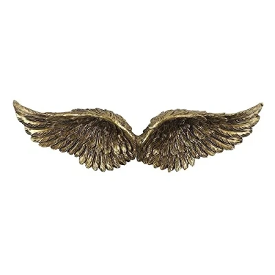 Image of Stunning Antique Gold Resin Hanging Angel Wings 30cm (1 Pc.) Eye catching &amp; Unique Design, Sturdy Wall Art Perfect Home Decor Accent