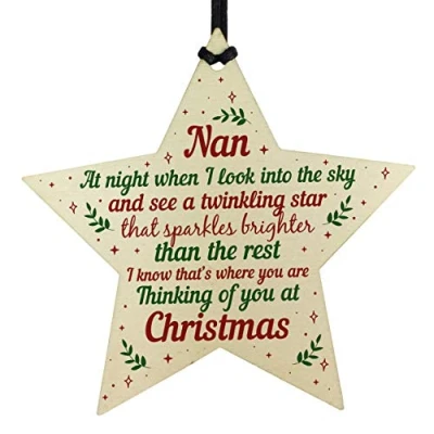 Image of RED OCEAN Wooden Memory Star Christmas Tree Decoration Bauble Nan Memorial Remembrance Gift