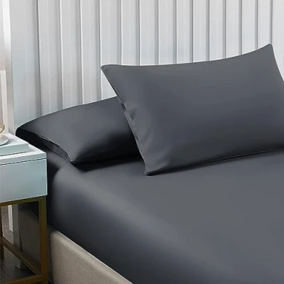 Image of Deep Fitted Sheet 25cm Plain Dyed Non Iron Polycotton Bed Mattress Cover Elasticated Pocket (Pair of Pillow Cases Only, Grey)