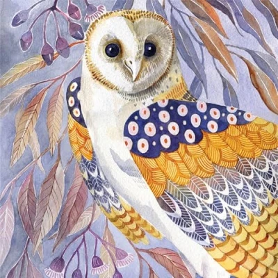 Image of 20 Napkins Animal Motifs Owl with Abstract Feathers as Table Decoration Paper Motif Also for Decoupage and 33 x cm