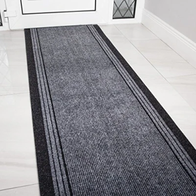 Image of eXtreme Grey Rubber Backed Very Long Hallway Hall Runner Narrow Rugs Custom Length Sold and Priced Per Foot (Length: 2&#039; (60cm))