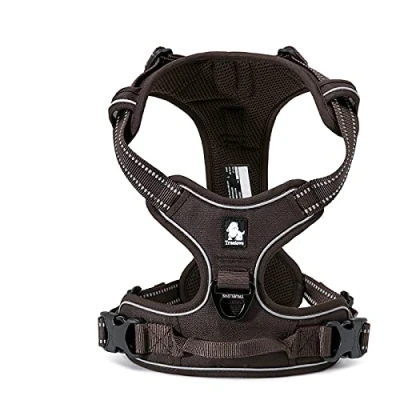 Image of WINHYEPET True Love Dog Harness No Pull Front Clip Vest Car Harnesses Adjustable with Handle Four Points Of Adjustment Reflective Padded Oxford Material,Walking Training TLH5651(Brown,XL)