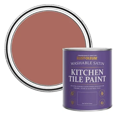 Image of Rust Oleum Red water resistant Kitchen Tile Paint in Satin Finish Salmon 750ml