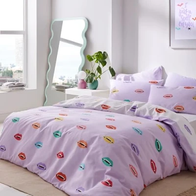 Image of Sassy B Halloween Vamp Soft Microfibre Reversible Single Duvet Cover Set with Pillowcase Lilac