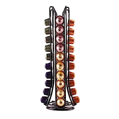 Image of Ever Rich ® Tower 40 Coffee Capsule Pod Holder Rotating Design Compatible with Nespresso Capsules (Black Flower 40)