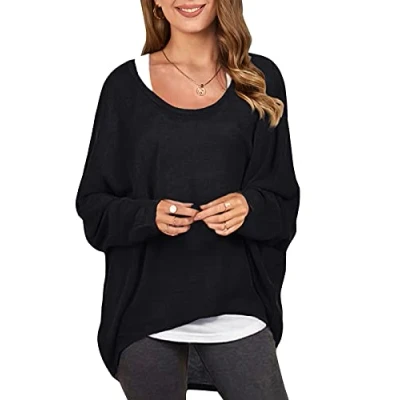 Image of ZANZEA Sexy Women Loose Solid Irregular Long Sleeve Baggy Jumper Casual Tops Blouse T Shirt, 10/12/2020, Black