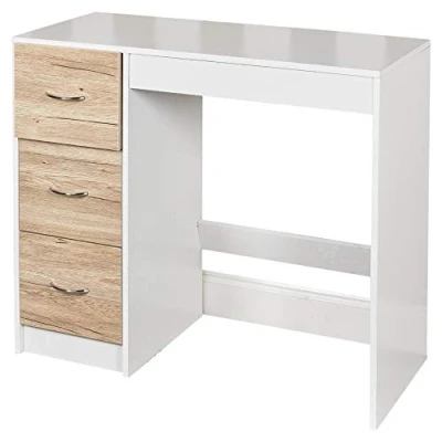 Image of URBNLIVING 3 Drawer Wooden Bedroom Dressing Table (White Carcass + Oak Drawers)