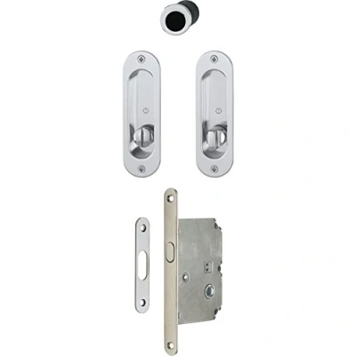 Image of Hoppe Sliding Door Handle Oval Rosette WC Set 4930 Chrome Plated SAT Inset Handles