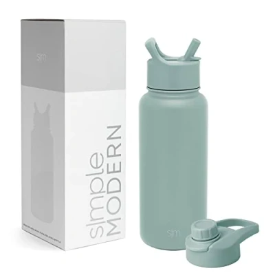 Image of Simple Modern Water Bottle with Straw and Chug Lid Insulated Stainless Steel Thermos for Sports Gym Summit Collection 950ml Sea Glass Sage