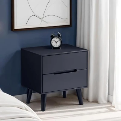 Image of Julian Bowen Alicia 2 Drawer Bedside, Anthracite, Matt Lacquered Mdf And Oak Coloured Hardwood Legs, Height: 47, Width: 45, Depth: 35cm