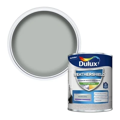 Image of Dulux Weathershield Quick Dry Satin Paint Garden Grey 750ML, 5362493