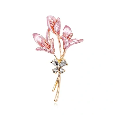 Image of Light Pink Enamel Calla Lily Floral Brooch in Gold Tone Crystal Cat&#039;s Eye Stone Accessories for Clothes Daily Wear Party Wedding Jewelry Gift Women Girls