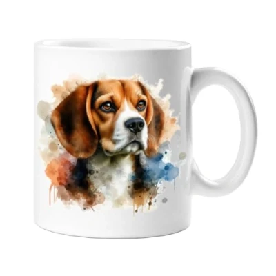 Image of Stag Gallery Beagle Dog Watercolour Splash Effect Gift 10oz Ceramic Mug Artistic Colourful Coffee Tee