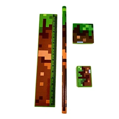 Image of Army Camouflage Pixel Design 4 Piece Stationery Set Pencil Ruler Eraser Sharpener