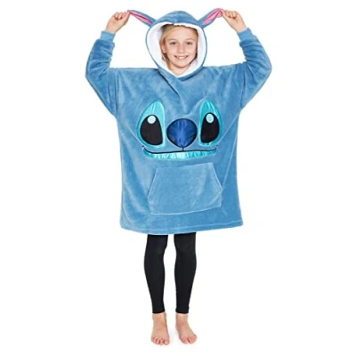 Image of Disney Hoodies for Girls Boys, Kids Oversized Hoodie Blanket, Minnie Mickey Stitch Gifts (Blue)