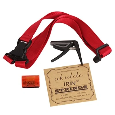Image of Dilwe Ukulele Accessories Kit, Strings Shoulder Strap Finger Shaker Capo 4 In 1 Combo Set