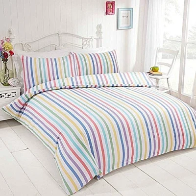 Image of Rapport home Brushed Cotton Multicoloured Candy Striped Flannette Single Bedding Set