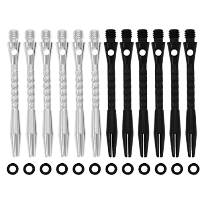 Image of ECSiNG 12PCS Dart Shafts with Rubber O Rings 45mm Standard 2BA Thread Harrow Stems Aluminum Pole Rod Throwing Fitting in Black Silver Includes 6PCS Each Colour