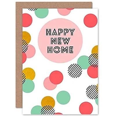 Image of Wee Blue Coo Happy New Home Circle Pattern Sealed Greeting Card Plus Envelope Blank inside
