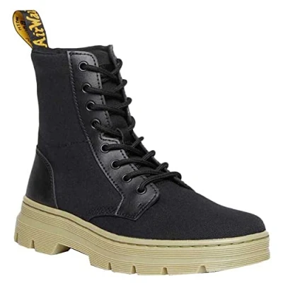 Image of DR. MARTENS Men&#039;s Combs Amphibians, Black 10 Oz Canvas &amp; Milled Coated Leather, 9.5 UK